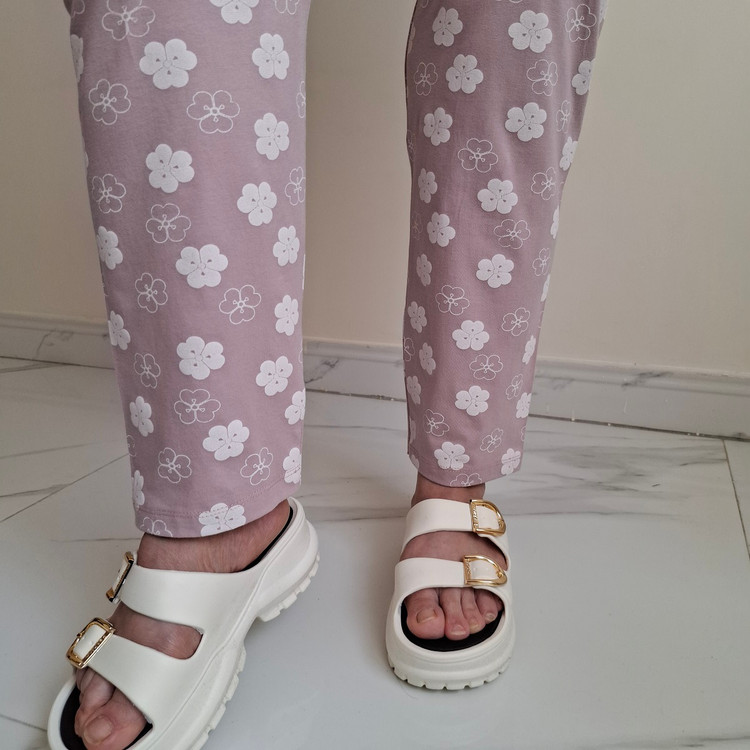 نمای دمپای شلوار ست خانگی زنانه نخ پنبه رنگ صورتی