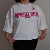 تیشرت زنانه نخ پنبه باکسی طرح Beverly Hills رنگ سفید مناسب تا سایز 46