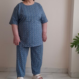 ست خانگی زنانه سایز بزرگ نخ پنبه رنگ آبی شامل تیشرت و شلوار