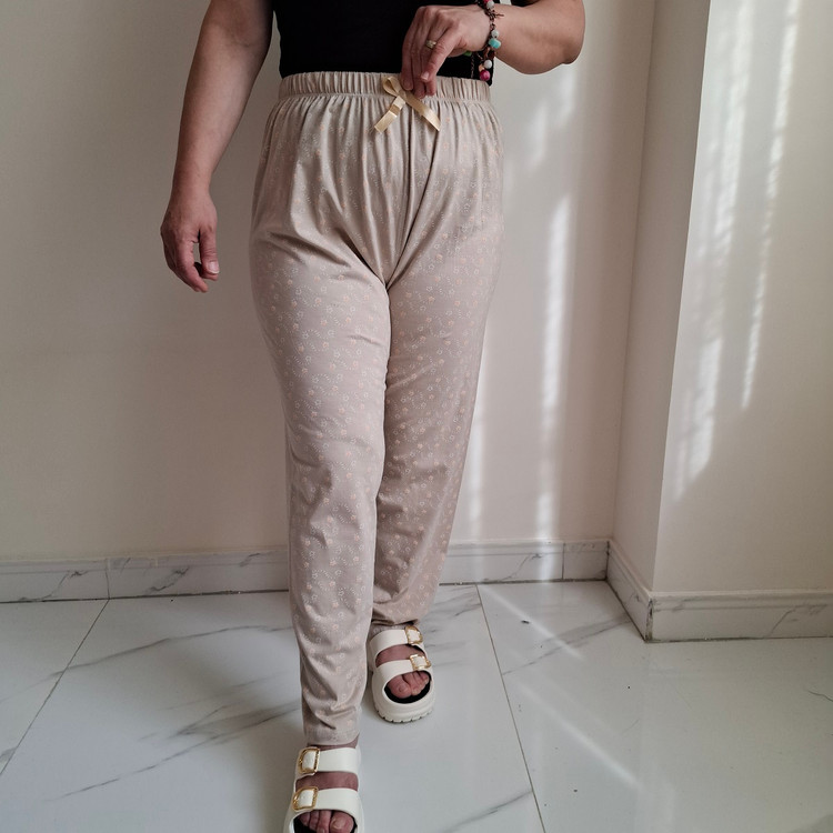 شلوار خانگی زنانه سایز بزرگ نخ پنبه کرم طرح ستاره