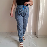 شلوار خانگی زنانه سایز بزرگ نخ پنبه آبی طرح ستاره