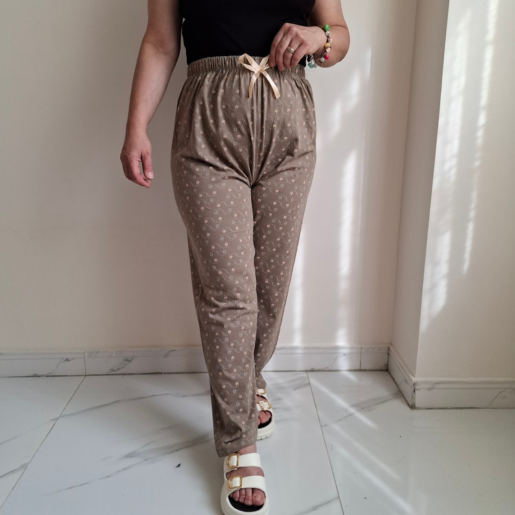 شلوار خانگی زنانه سایز بزرگ نخ پنبه شکلاتی طرح ستاره