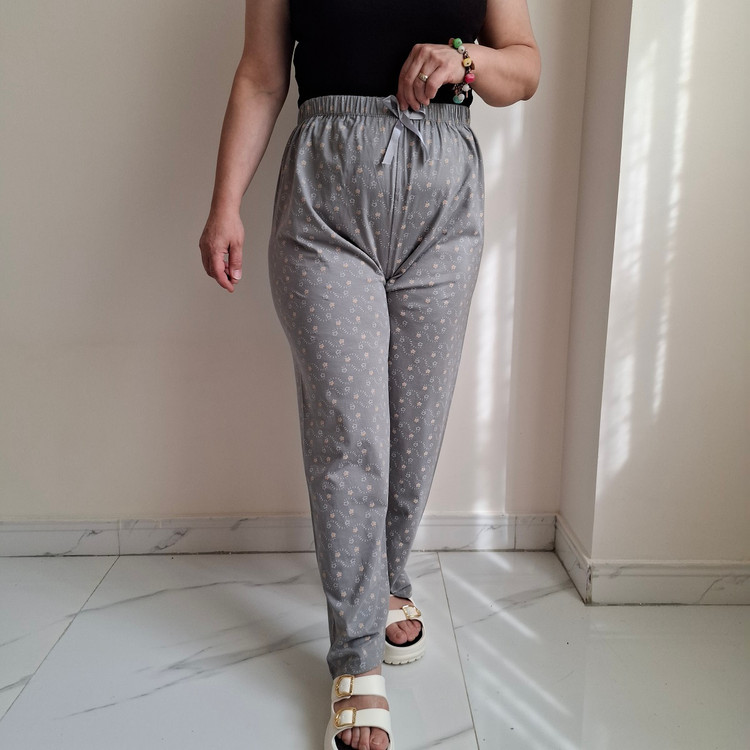 شلوار خانگی زنانه سایز بزرگ نخ پنبه طوسی طرح ستاره